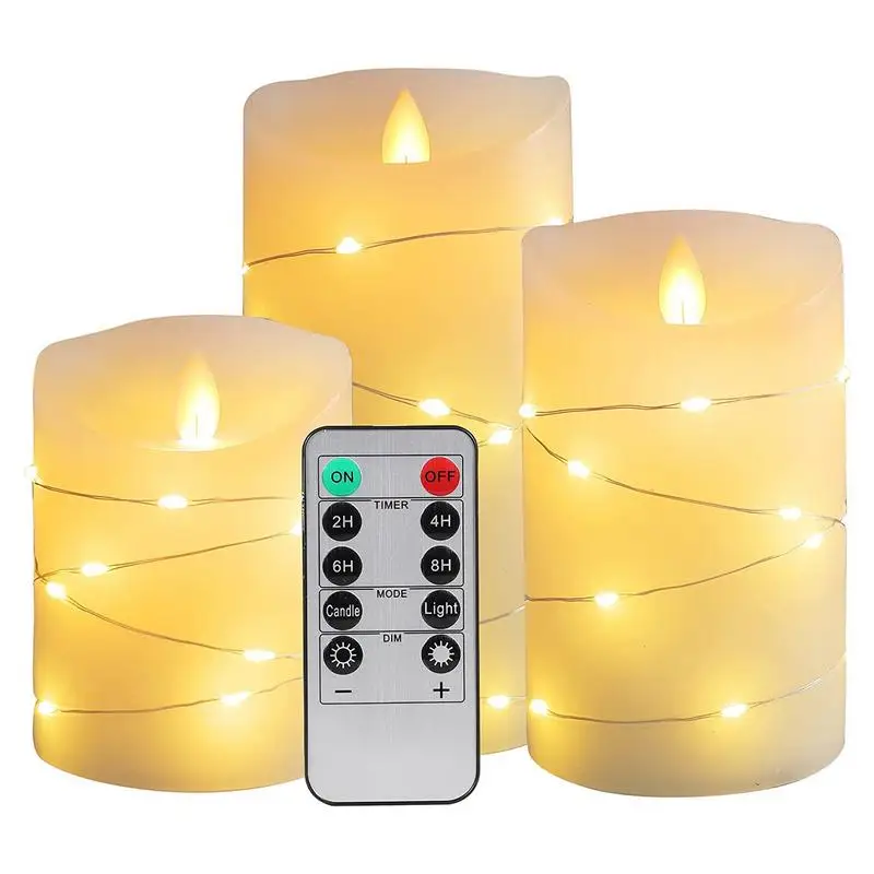 

Pack Of 3 Flameless Pillar Candle Dancing Flame LED Candles Remote Control Battery Operated Pillar Candles With Realistic Flame