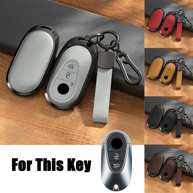 

Aluminum Alloy Leather Car Remote Samrt Key Case Cover Keychain For Mercedes Benz Class C300 S400 S450 S500 C E W223 W206 C260