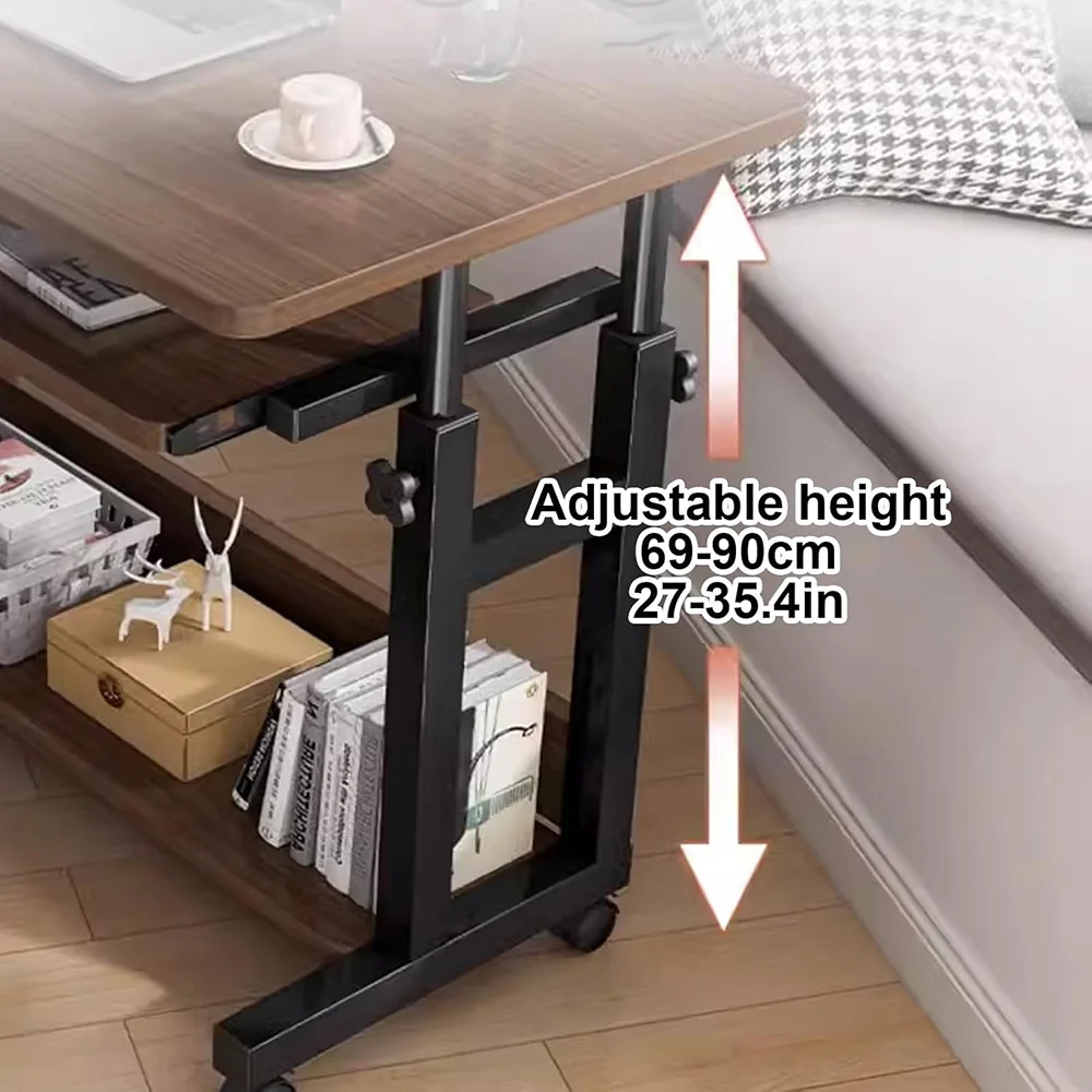 Computer Desk Mobile Small Adjustable Desk Office Desk Wooden Writing with Caster Over Bed Table Adjustable Height