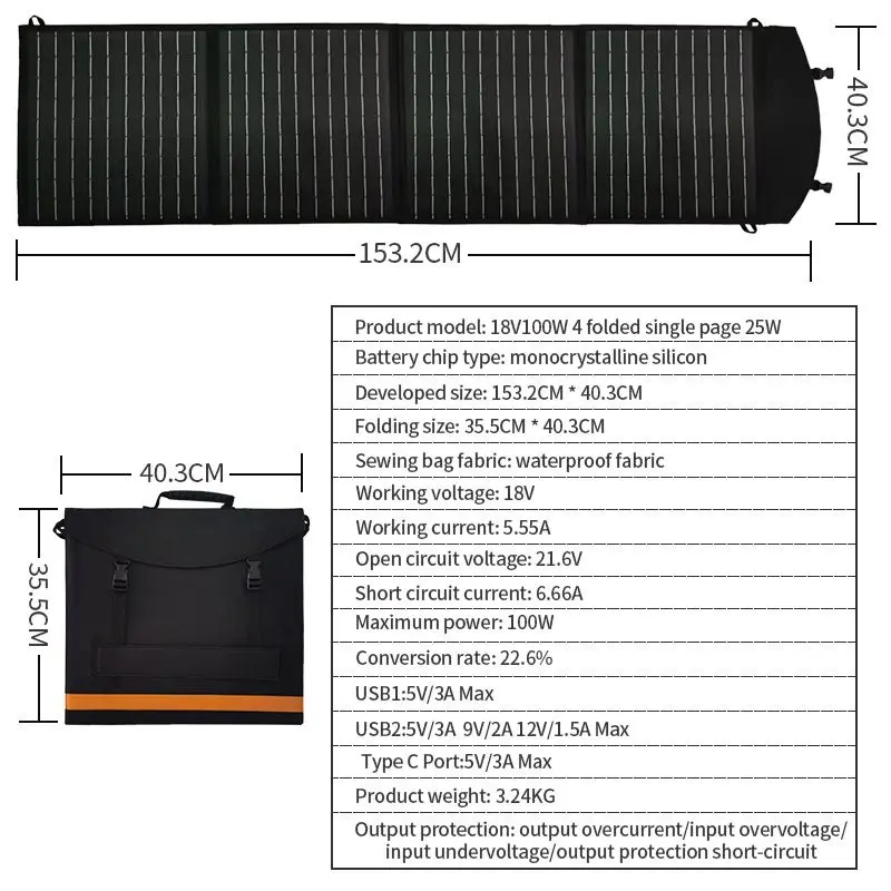 

18V 100W Portable Foldable Solar Panel Charger Kits Power Station Generator Cell Phones Camera Lamp Outdoor Camping Van RV Trip