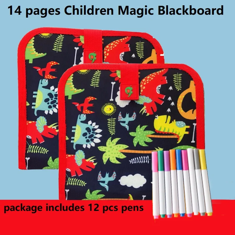 14 Pages Magic Blackboard Children Educational Toy Kids Coloring Books toys to Draw Erase Boards with 12 pcs Water Chalk Pens 5