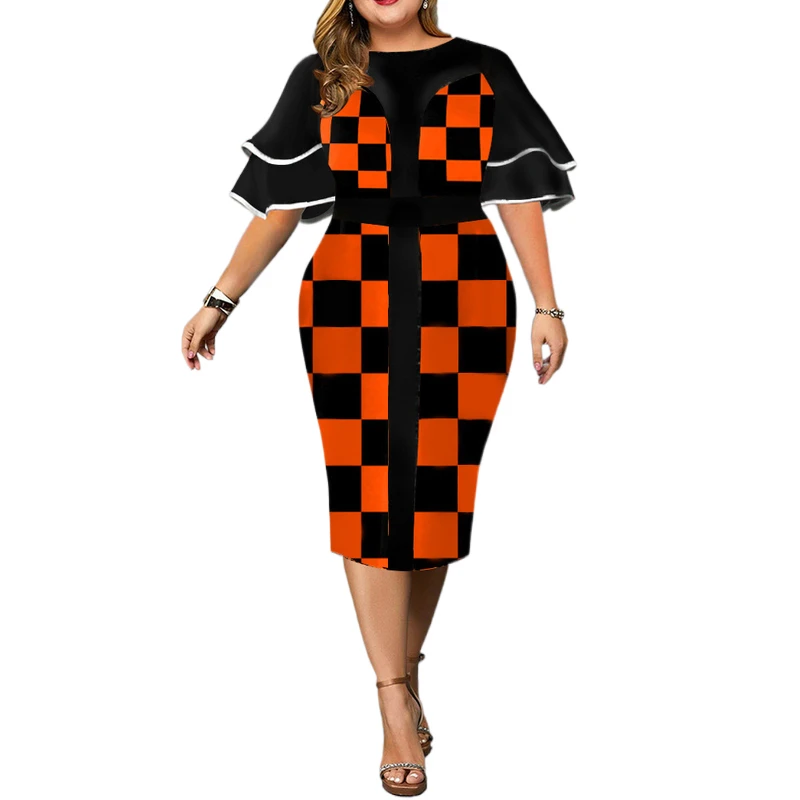 Женское винтажное платье-миди с коротким рукавом расклешенное ТРАПЕЦИЕВИДНОЕ