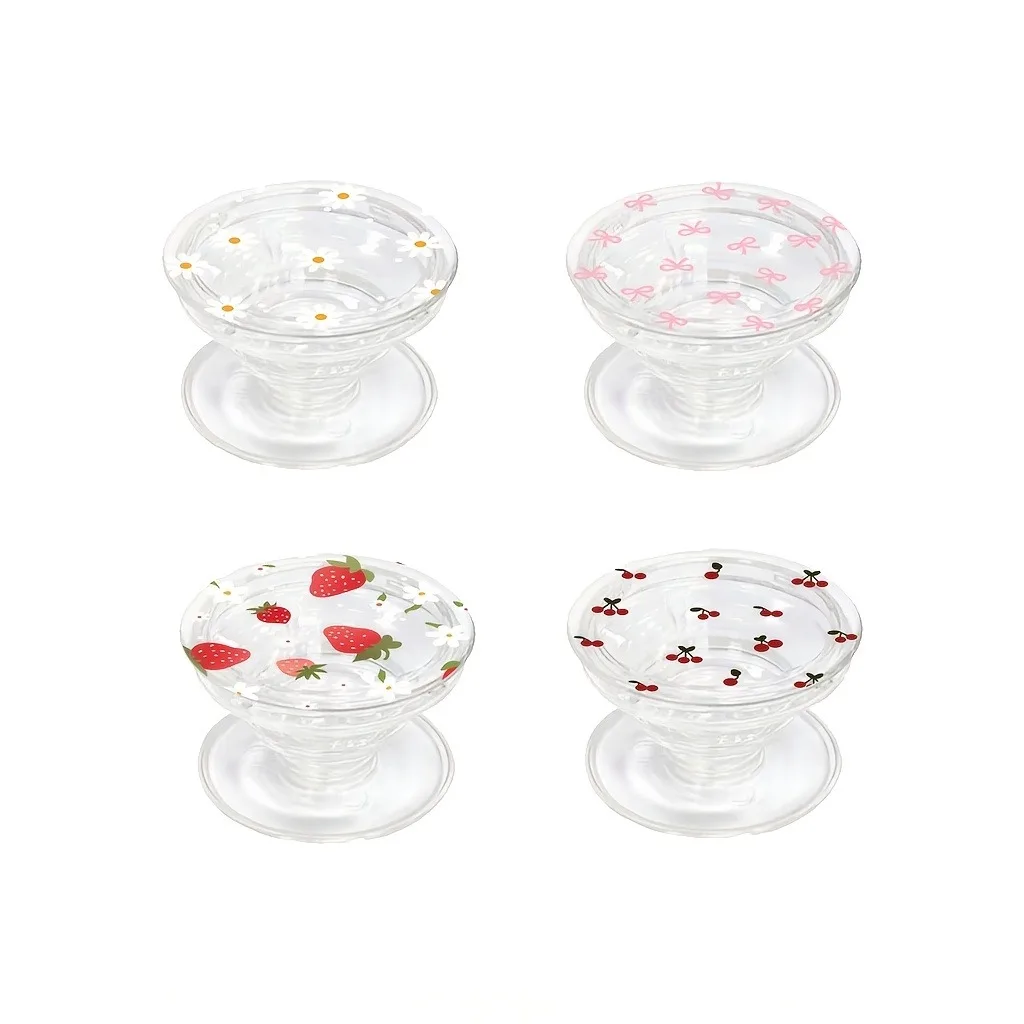 Charming Daisy Bowknot & Strawberry Cherry Transparent Phone Stand Griptok