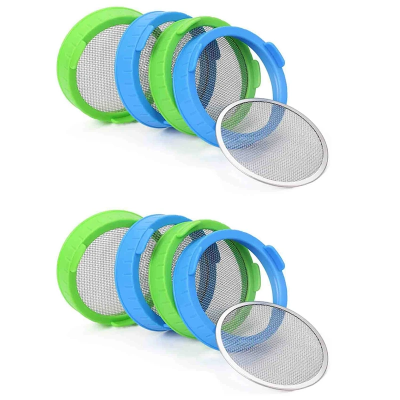 8 Pack Sprouting Lids, Plastic Sprout Lids With Stainless Steel Screen For Wide Mouth Mason Jars, Sprouter Sprout Maker