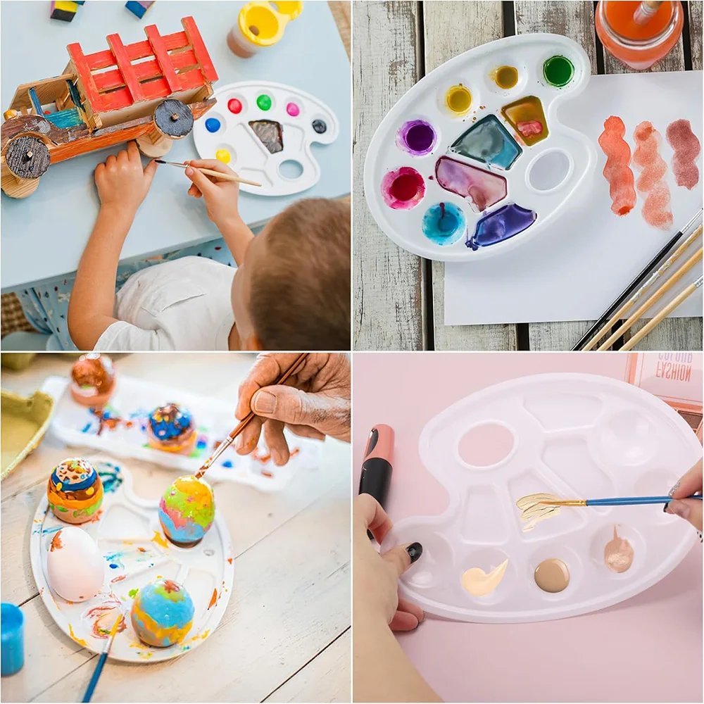 2/8/15Pcs Oval Paint Tray Palettes with Thumb Hole for Students to Craft DIY Painting or Birthday Painting Party 4