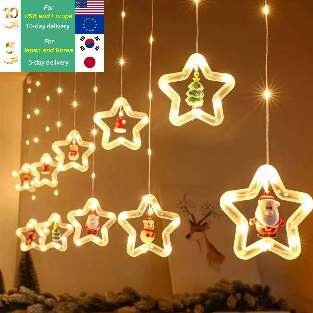 Cadena de luces LED de estrellas de Navidad, luces USB con Control remoto, cortina regulable para habitación, dormitorio, regalo de Año Nuevo, decoración de fiesta, 1 unidad