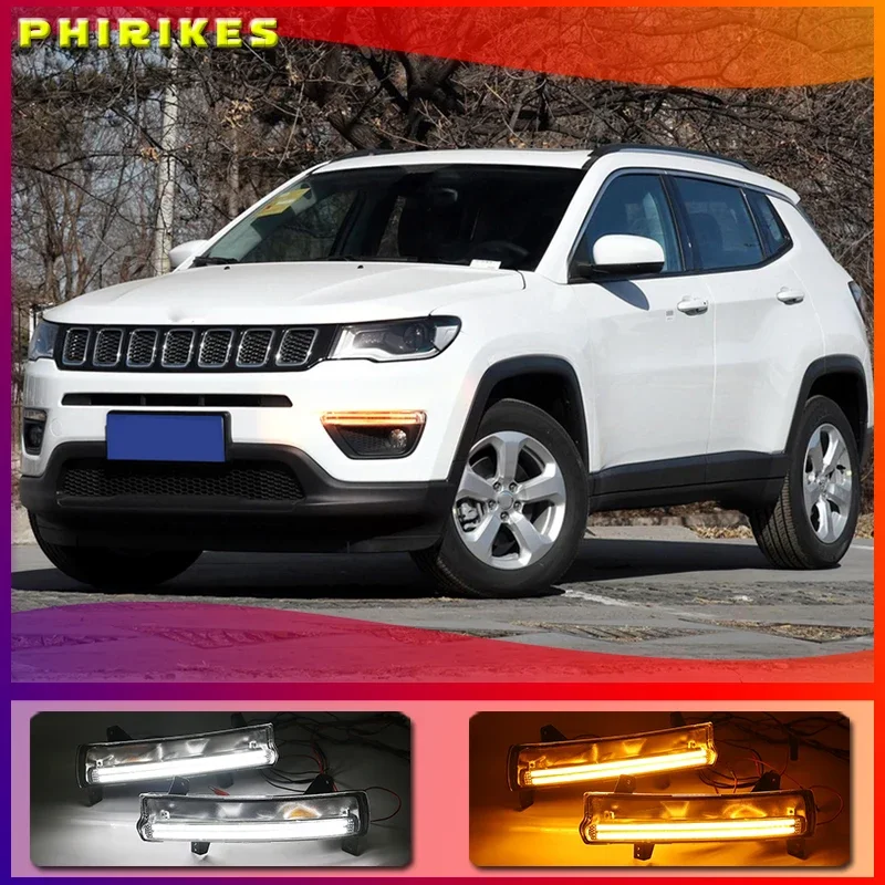 

1 Pair For Jeep Compass 2017 2018 2019 LED DRL Daytime Running Light Daylight Waterproof yellow Signal lamp