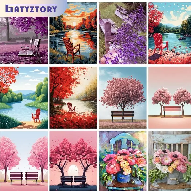 GATYZTORYFrameDIYPaintingByNumbersParkChairPictureByNumbers
