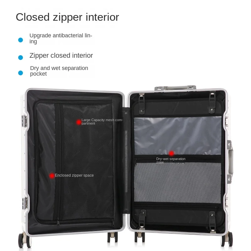 Carry-on suitcase 20 inch carrier boarding bag durable aluminum suitcase  USB charging permitted to both men and women