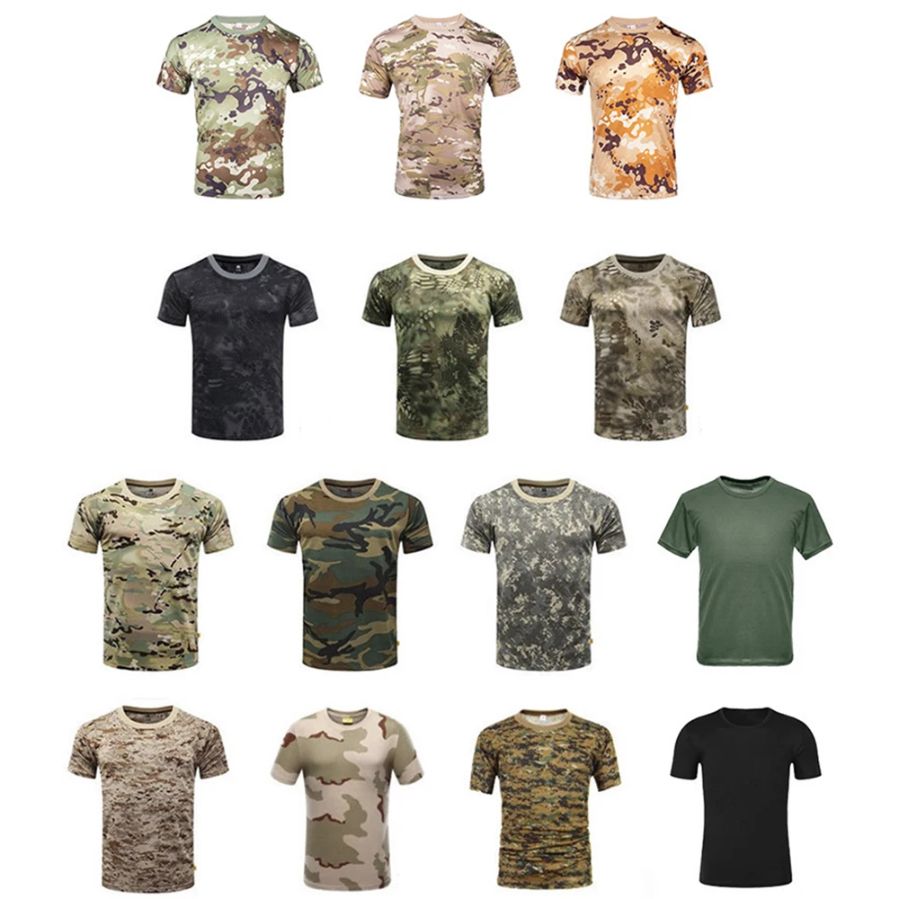 Outdoor Sports Men T-Shirts Camouflage Quick Dry O Neck Short Sleeve Tops Shirt Military Army Camo Hiking Hunting T Shirt