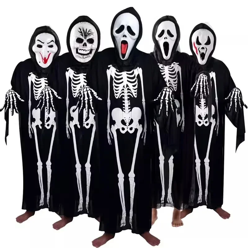 

Halloween Scary Costumes With Mask Gloves Skull Skeleton Monster Devil Ghost Clothes Robe For Adult Kids