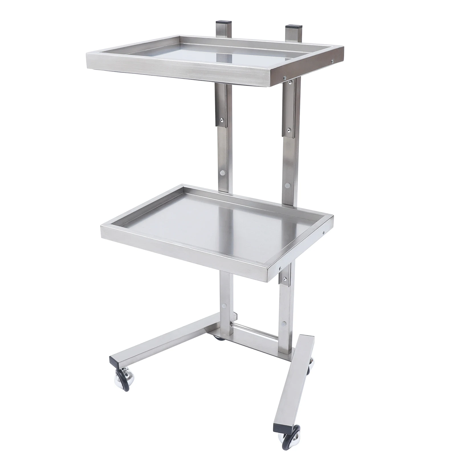 2 Floors Stainless Steel Salon Trolley Folding Cart Storage Holder with 4 Wheels Load 44lbs