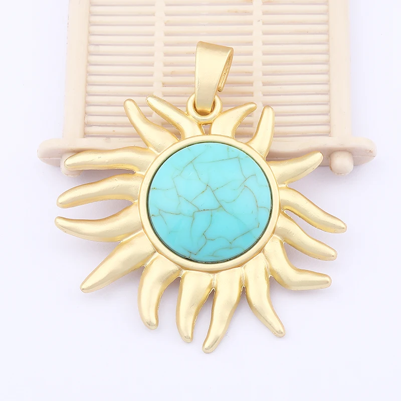 

1Pc Antique Gold Large Imitation Stone SunFlower Charms Pendants for DIY Necklace Jewelry Making Findings Accessories 66x60mm