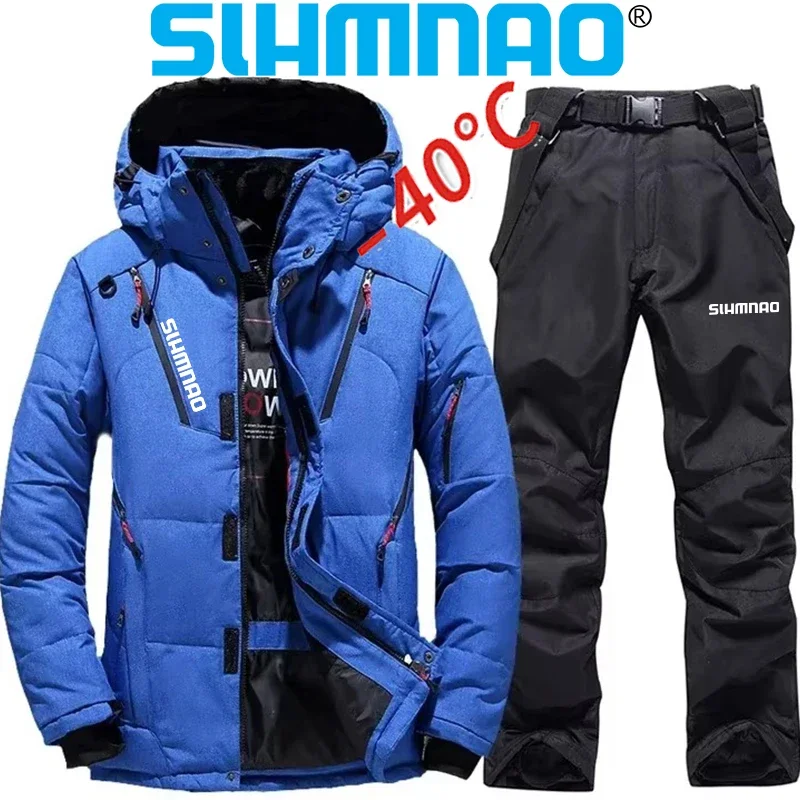 Windproof and Waterproof Snow Fishing Jacket New Warm Winter Skiing Down Jacket Men's Pants Warm Set Men's Snow