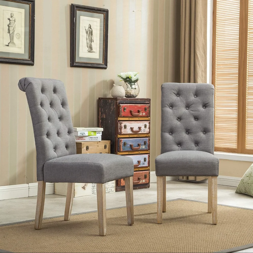 Parsons Dining Chair Roundhill Furniture Habit Solid Wood Tufted (Set of 2)