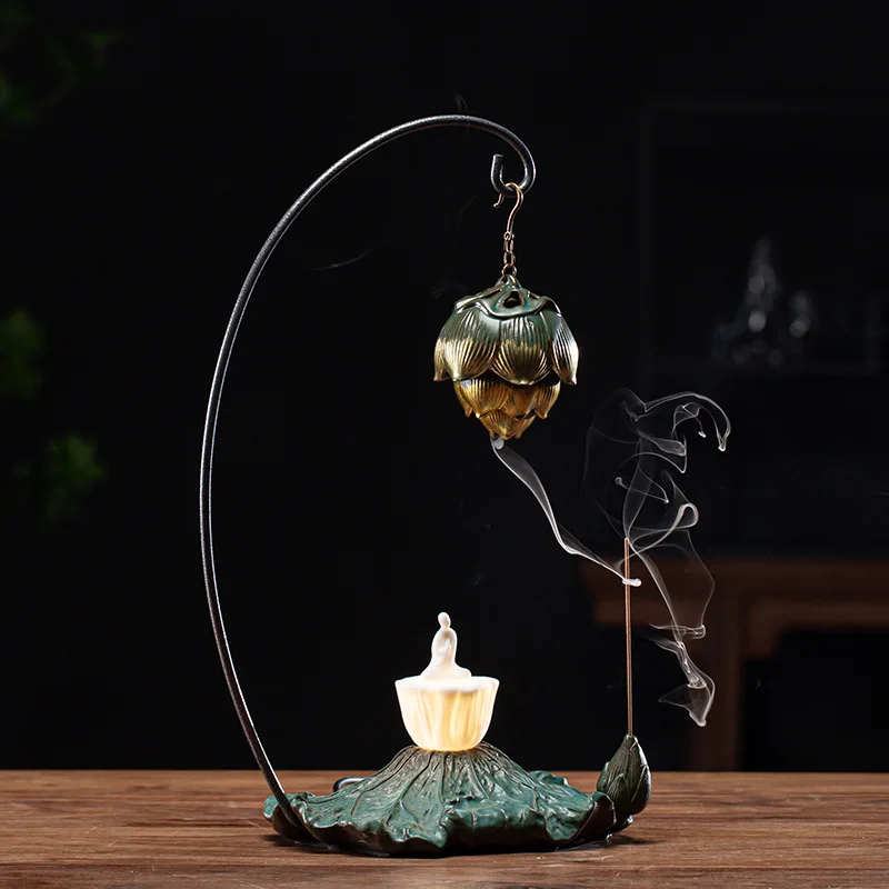 

Smoke Fountain Incense Burner Holder Lotus Backflow Chinese Incense Burners Waterfall Stone kit Porta Inciensos Home Decor