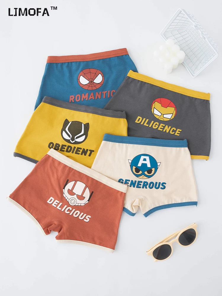 LJMOFA 5 Piece Kids Boys Underwear Cartoon Super Hero Child Shorts Panties Baby Toddler Boxers Teenagers Cotton Underpants B178