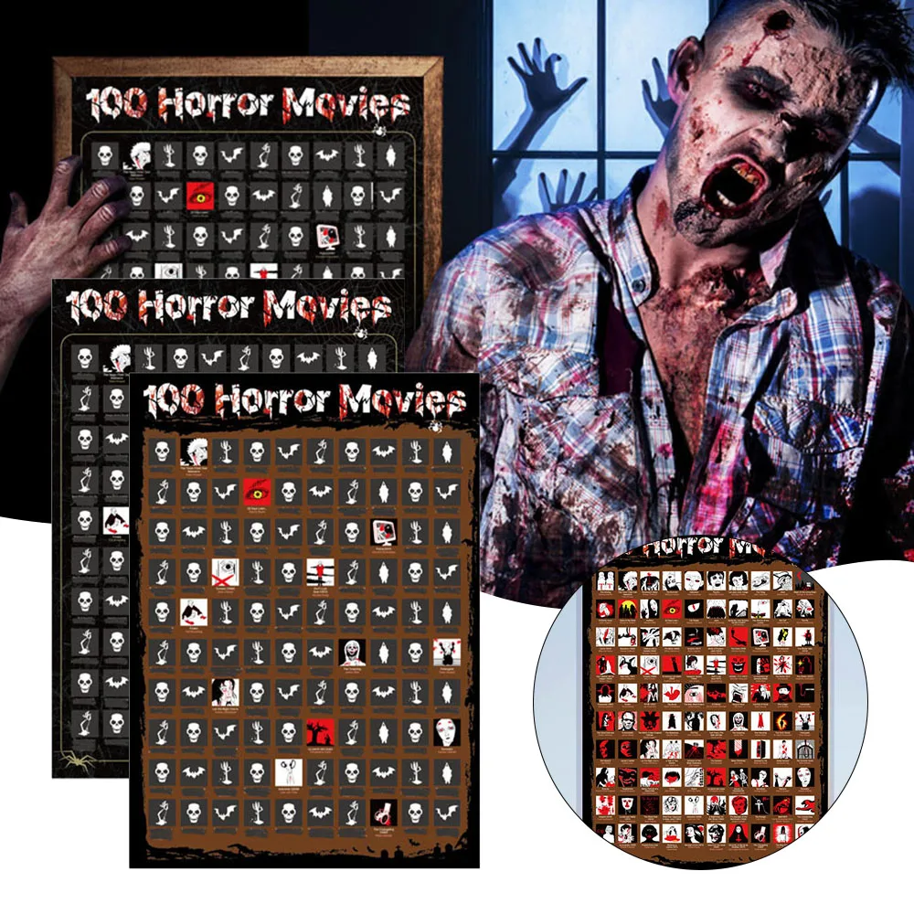 

100 Horror Movies Scratch Off Poster For Halloween Scratchable Checklist Poster For Halloween Party Event