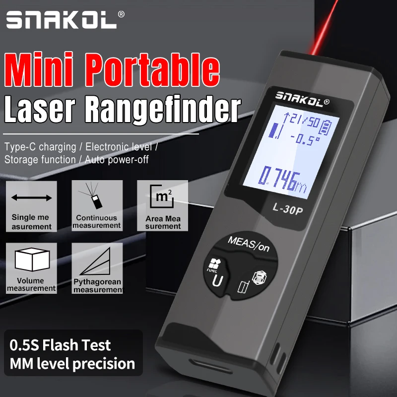 Mini télémètre laser 30/50M avec niveau électronique et USB - Mesure précise pour pêche