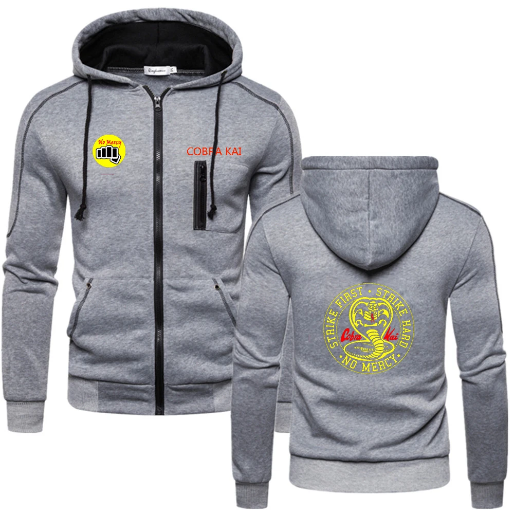 Cobra kai Men Spring Autumn Solid Color Hoodies Fashion Slim Fit Long Sleeve Printing Design Sport Casual Zipper Outwear