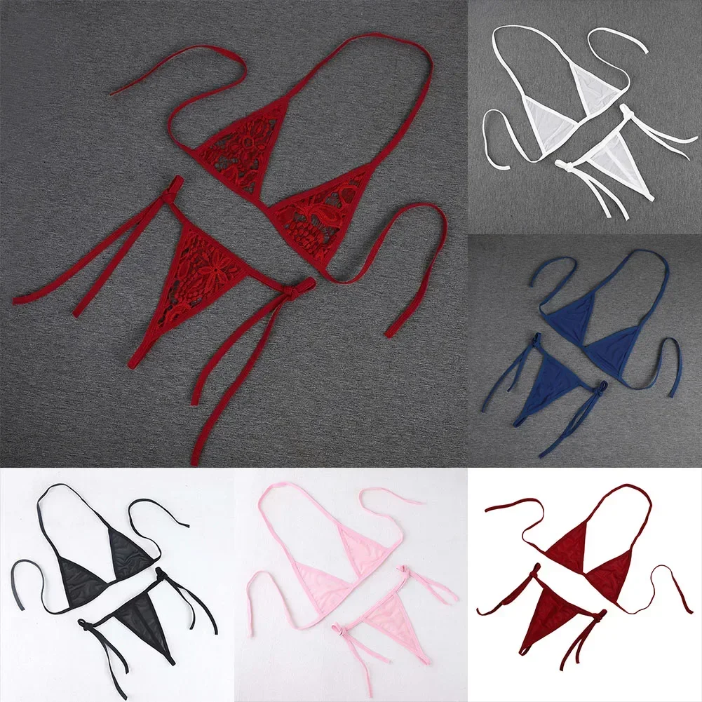 Womens Sexy Mesh Strap Lingerie Bikini Swimwear Bra With Tie Side Thong Beachwear Strap Bra Underwear Set Casual Female Bikini - Image 6
