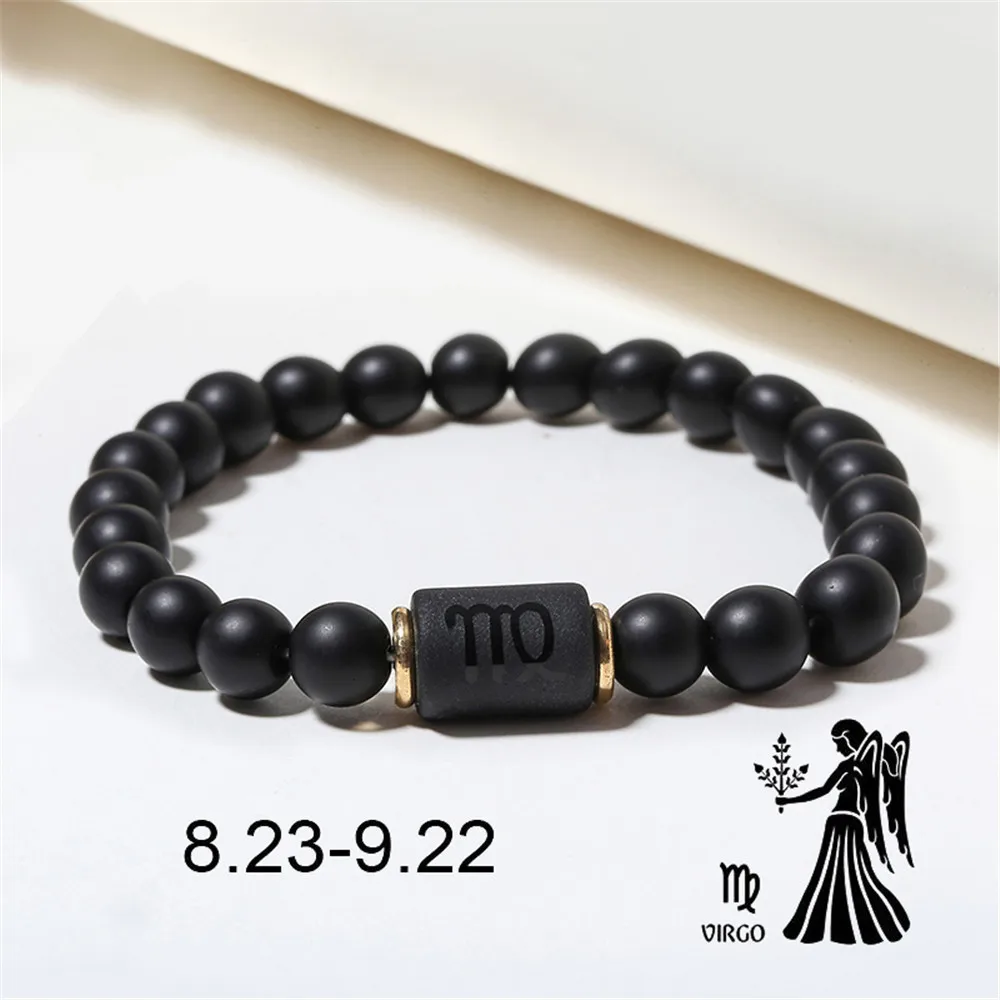 12 Sternbilder Tierkreis Perlen Armbänder für Frauen Männer mattschwarz Achat elastische Seil Perlen Armband Paar Schmuck Geschenke – Detail 14