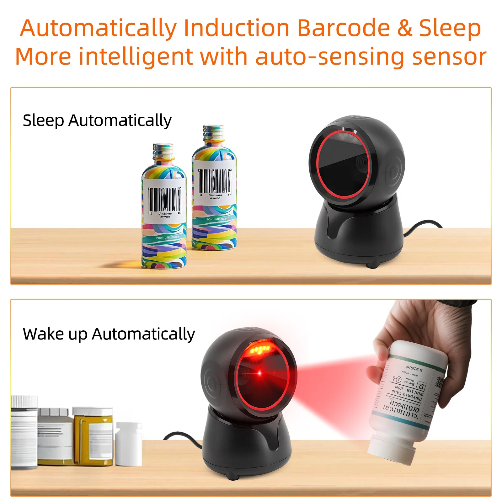 X7-800 2D Desktop Barcode Scanner Omnidirectional Hands-Free Wired USB Big Barcode Reader 1D QR Screen Barcodes Scanning