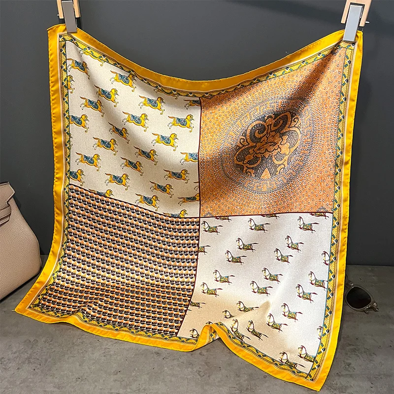 New Four Seasons Fashion Print Silk Square Scarf 70x70cm Fashionable Four Seasons Headband Luxury Sunscreen Shawl Bandannas 2025