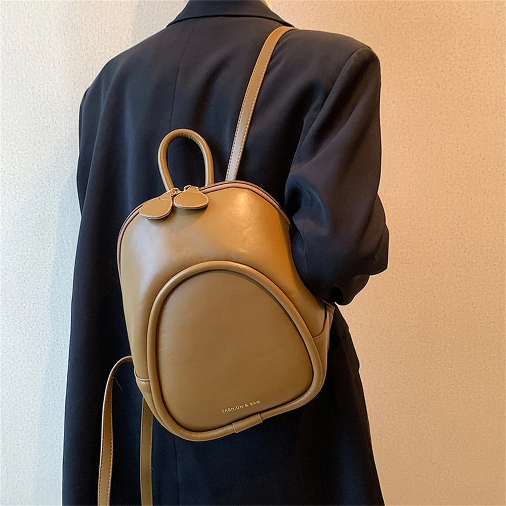 Luxury Designer High Quality Leather Ladies Backpack Solid Color