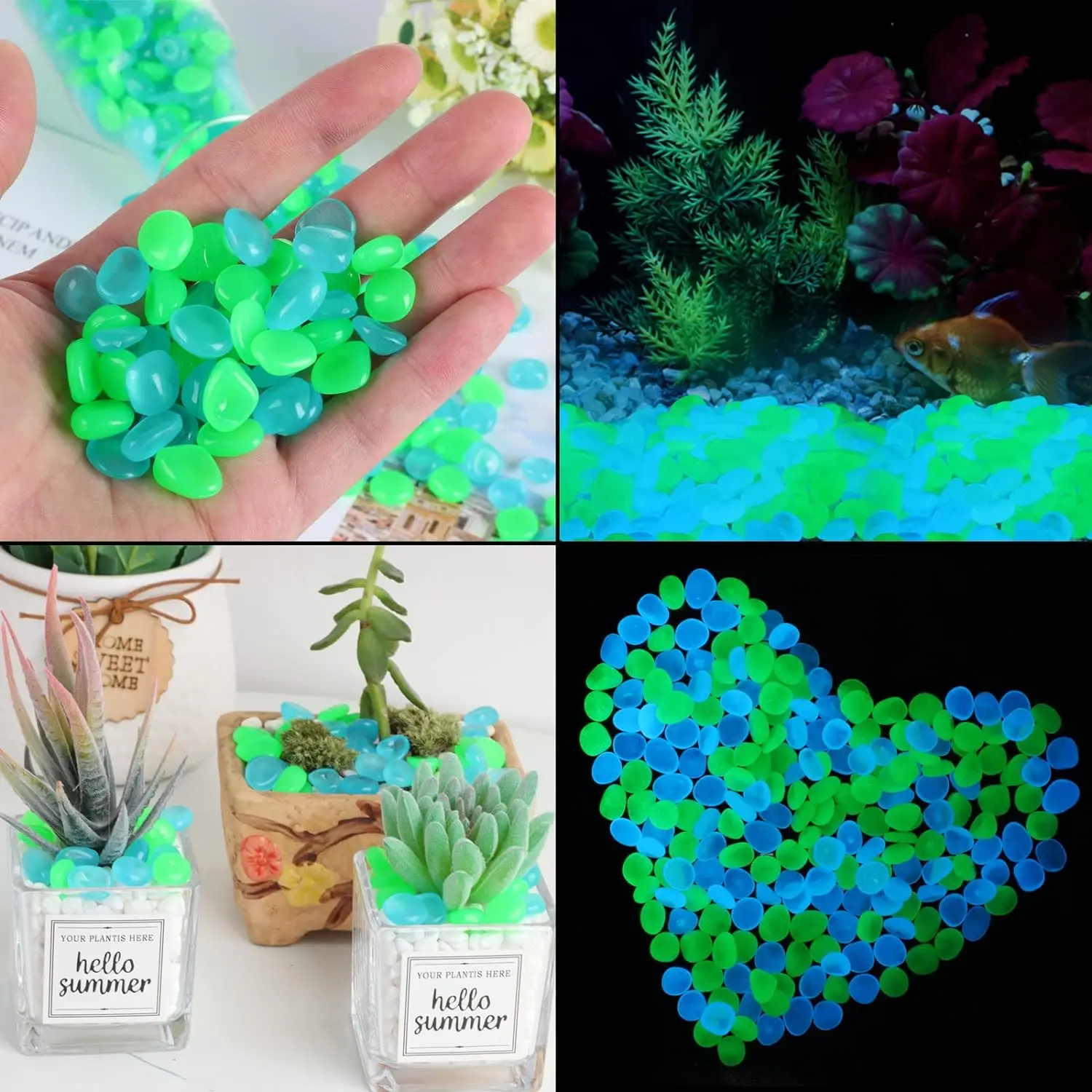 Colourful Luminous Pebbles Fish Tank Aquarium Substrate Beautification Landscaping Flower Pots Lawn Greenery Decorative stone