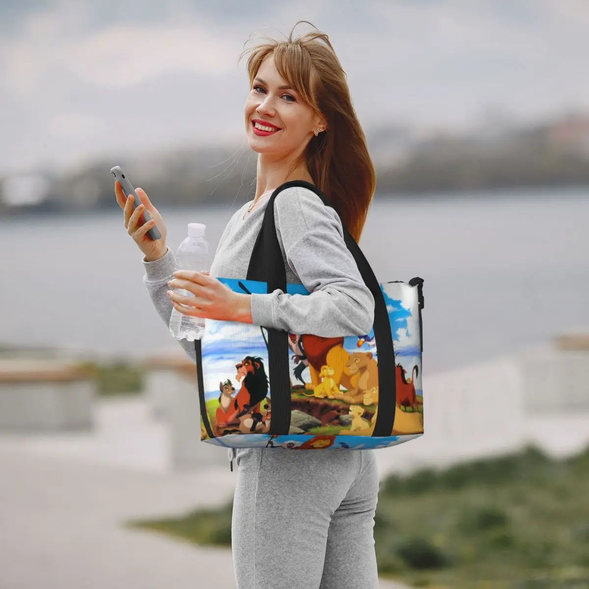 Custom King Lion Beach Tote Bag Women Hakuna Matata Large Compartment Gym Beach Travel Bags 6