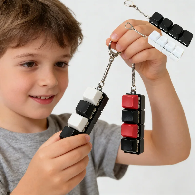 4 Tests Keyboard Key Irritability Toy, Finger Overpressure Button, Calming Fidget Roller and Adult Office Stress Relief Gifts