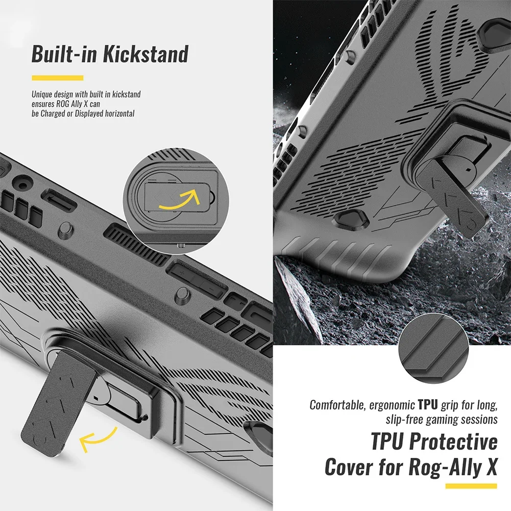 For Asus ROG Ally X TPU Protective Skin Case Shockproof with Stand Drop-proof Anti-Scratch All-round Protection Game Accessories