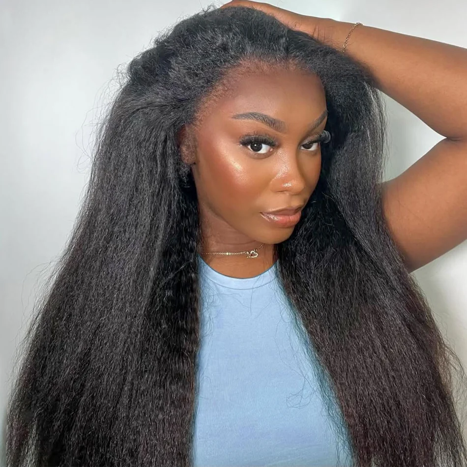 Kinky Straight Human Hair Wigs V Part Wig No Leave Out V Shape Wig Wear And Go Glueless Brazilian 250 Density 30 Inch For Women