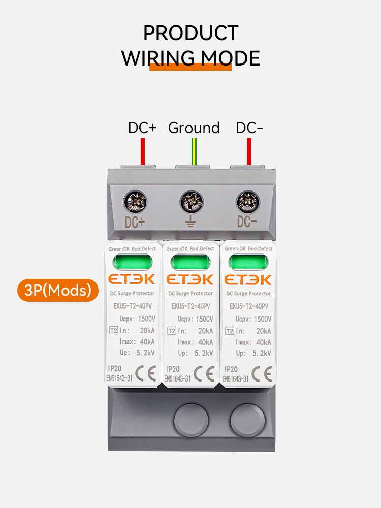 ETEC DC SPD House Surge Protective Device 2P 3P 600V 1000V 1500V Type PV 20-40KA