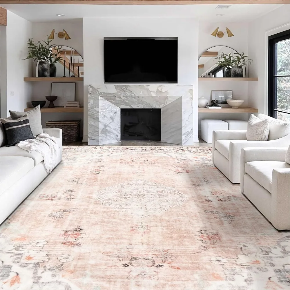 

Carpeting,9’x12’ Area Rug Large Rugs for Living Room Pink Rug for Bedroom Dining Room Boho Rug Washable Rugs ,Large Carpets