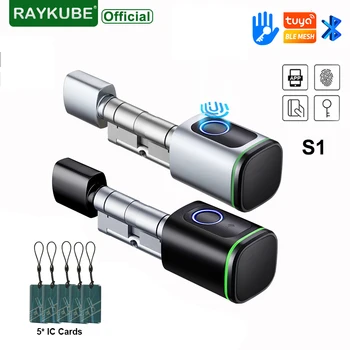 RAYKUBE S1 Tuya BLE TT 잠금 스마트 전자 도어락, DIY 실린더 코어 지문 앱 키, 홈 호텔용 IC 카드 잠금 해제
