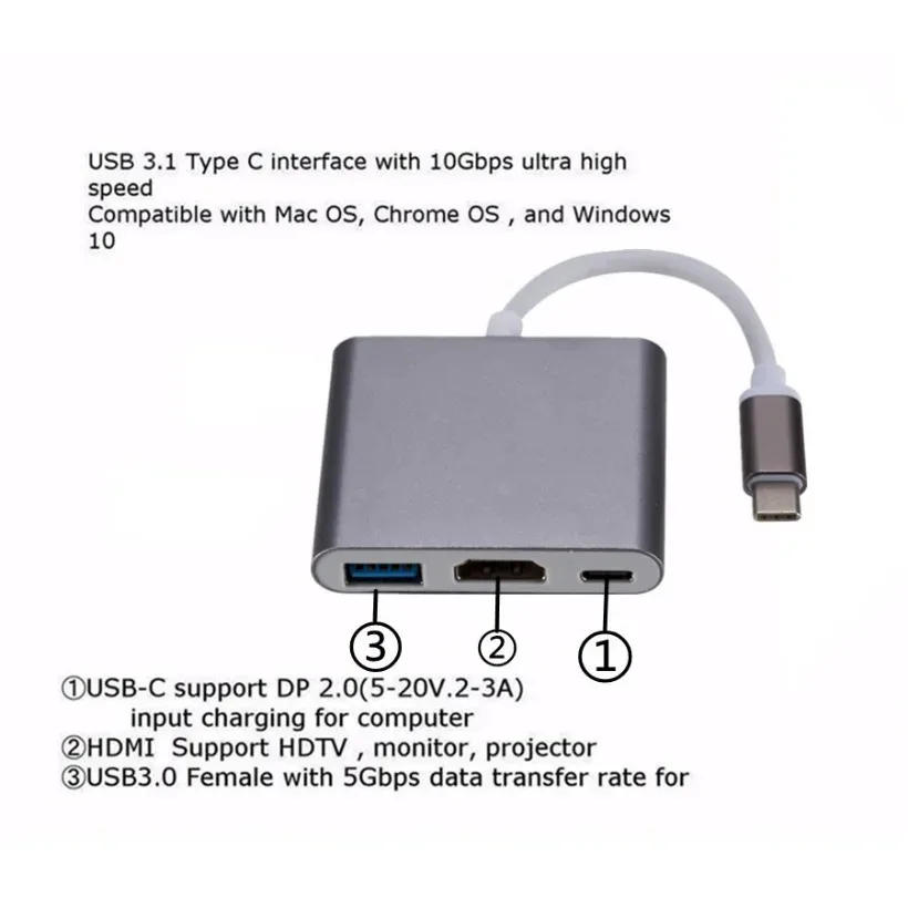 MnnWuu USB C HUB to HDMI-compatible For Macbook Pro/Air Thunderbolt 3 USB Type C Hub to HDMI-compatible USB 3.0 Port USB-C Power 3