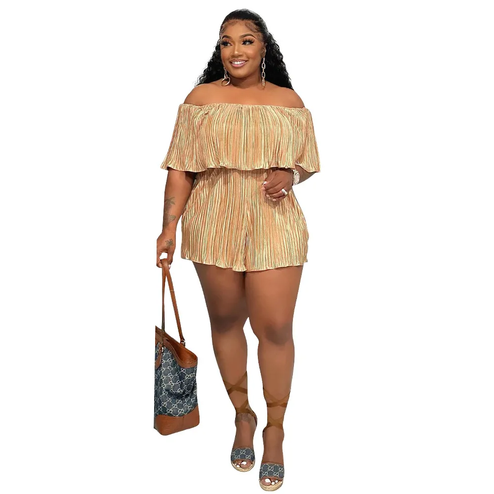 10 Pcs Bulk Casual Streetwear Romper 2023 Summer Y2k Sexy Playsuit Solid Womens Clothing Off Shoulder Ruffles Hem Wholesale 9966