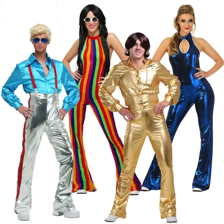 

Halloween Chiong Clothes Stage Performances For Adult Discos Dancing Suit, Blue And Colorful 70s Fashionable Disco Costumes