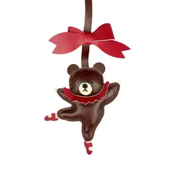 Chic Ballet Bear Leather Charm with Bow | Artistic Gift (Chocolate Brown)