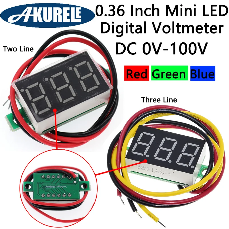 

0.36 Inch 0.36" LED Digital Voltmeter Voltage Meter 2/3 Wire DC0V~100V DC4V~30V Volt Detector Tester Display Multicolour