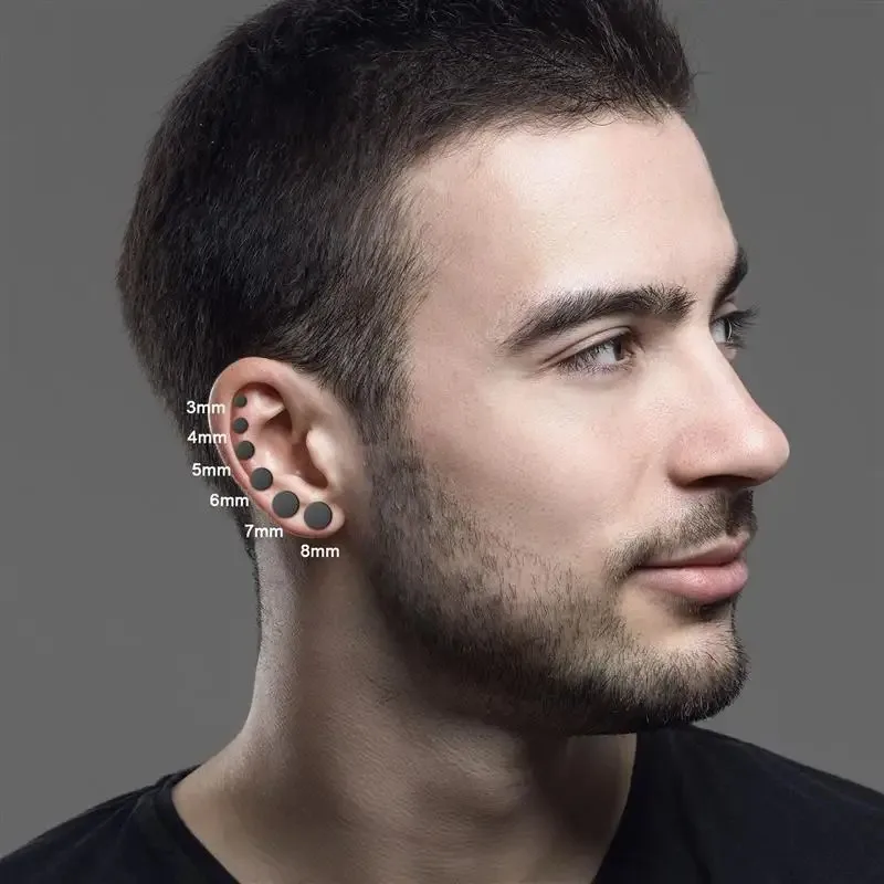 2 pezzi orecchini a bottone rotondi neri in acciaio inossidabile per uomo, orecchini a bottone punk da 3-8 mm con bottone a pressione per donna uomo gioielli_voghion.com