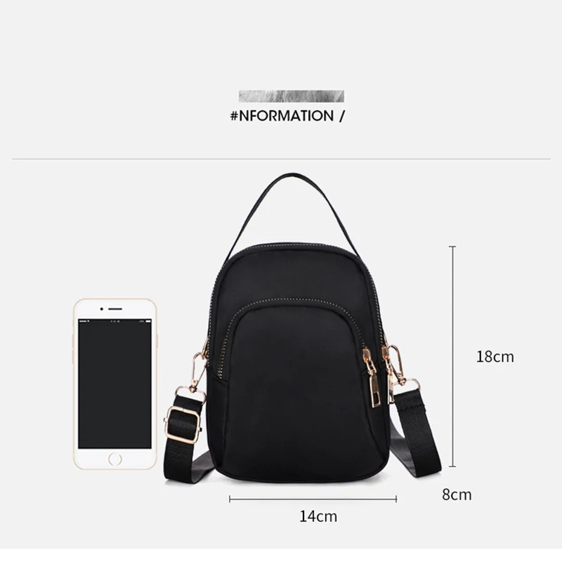 Fashion Women's Shoulder Bag Multifunctional Wallet Nylon Oxford Cloth Messenger Bag Zipper Mobile Phone Handbag Wrist Purse