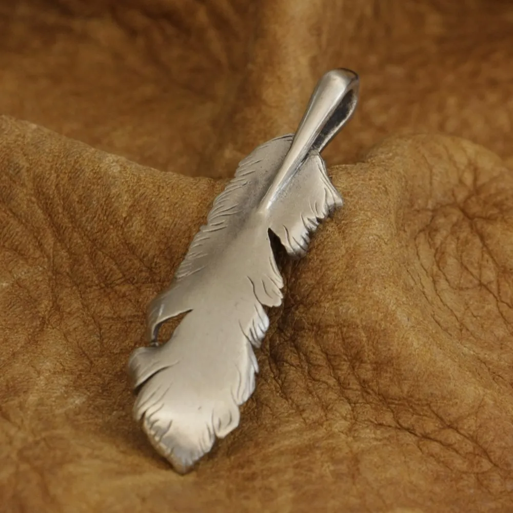 Detail Cupronickel Feather Pendant Biker Punk Jewelry CP52 5