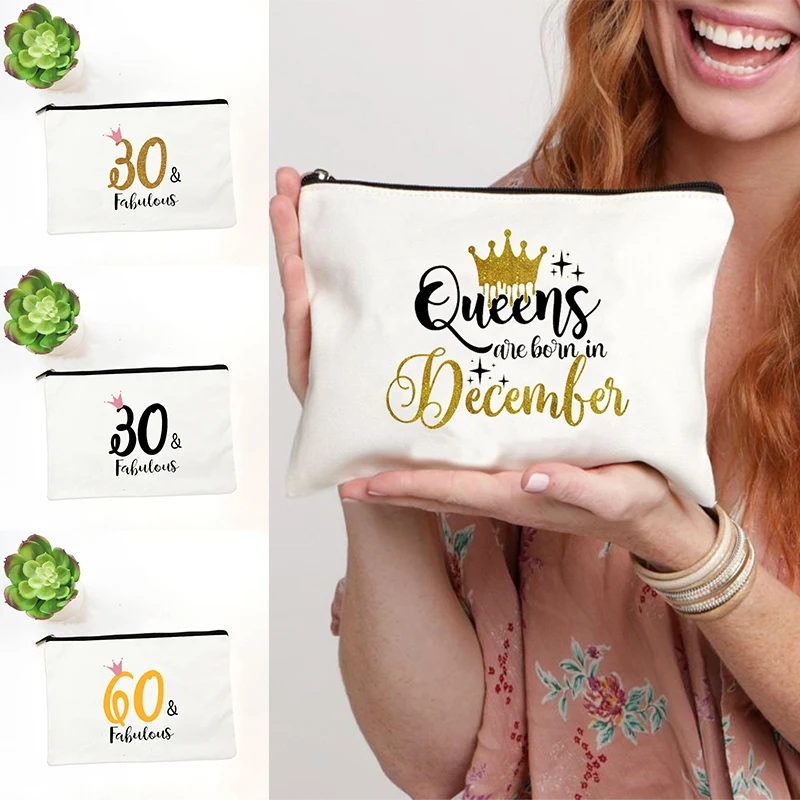 

Crown Minimal Design Digit Printing Linen MakeUp Bag Organizers for Makeup Cosmetics Bags Lipstick Bags Bachelorette Party Gift