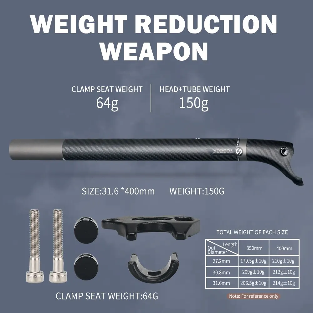 TOSEEK 자전거 시트 포스트 부품, MTB 카본 카누, 3K 직조 매트 오프셋, 20mm 시트 포스트 27.2, 31.6mm 길이, 350mm, 400mm