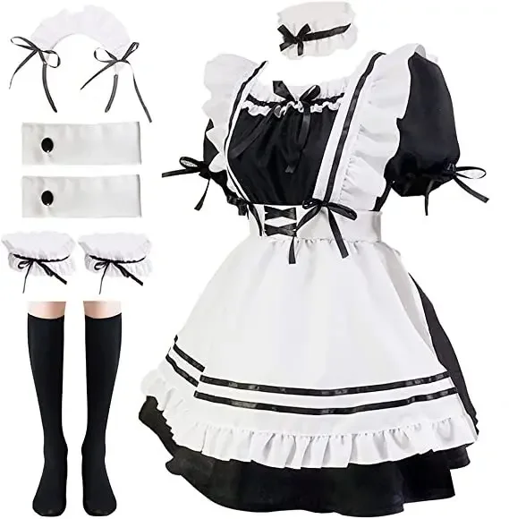 

Gothic Lolita Anime Maid Cosplay Costumes Women Plus Size Love Live Cosplay Halloween Animation Sweet Coffee Waitress Role Play