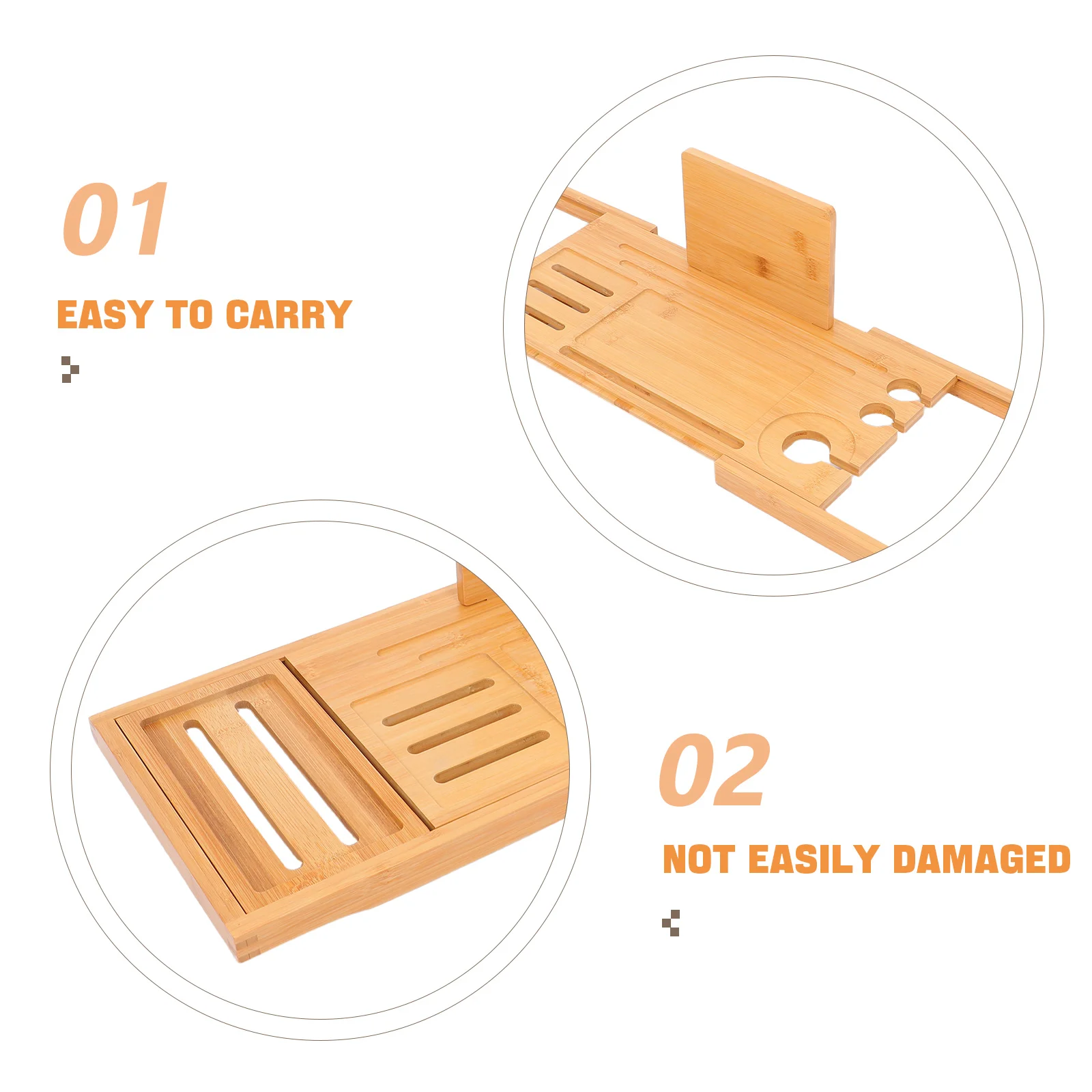 Bamboo Bath Trays Expandable Bathtub Storage Rack Adjustable Bathroom Tub Tray Holder for Soap Shampoo Body Wash Accessories