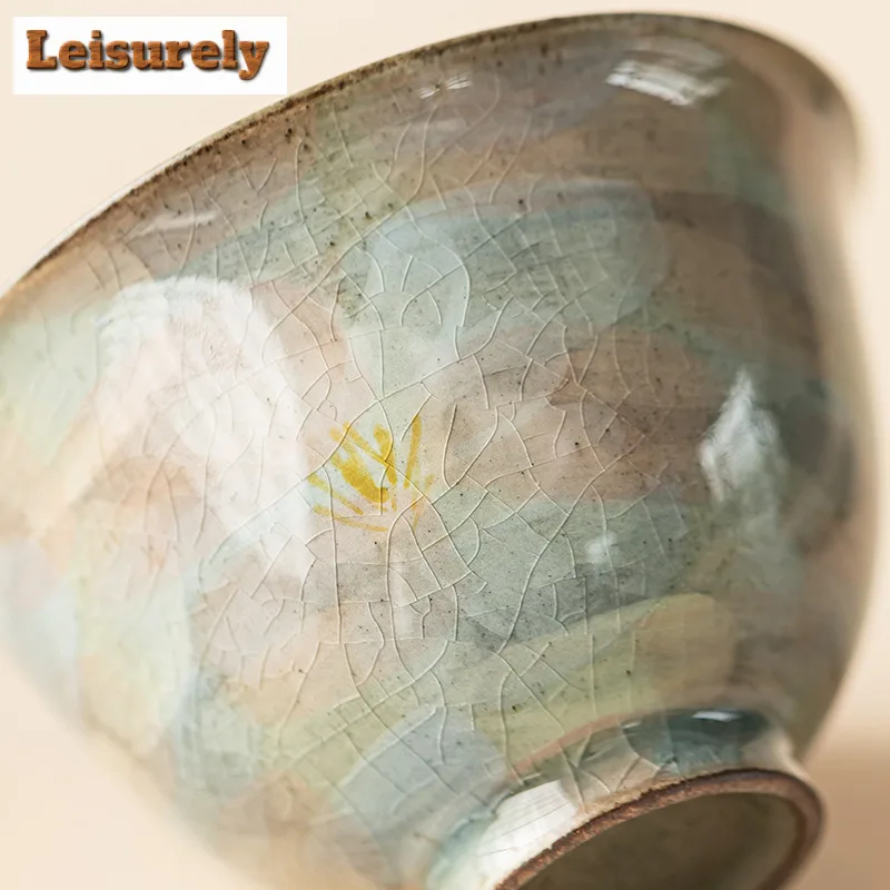 100ML Ice Crack Glaze Gaiwan Japanese Hand Drawn Daisy Tea Tureen Tea Bowl With Lid Kit Tea Brewing Cover Bowl Drinkware Gifts